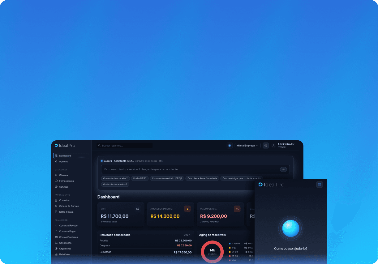 Painel do ERP Ideal Pro com assistente Aurora